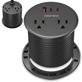 Desk Grommet with 4 AC Outlets 3 USB Ports (2USB C), Dual-Sided Recessed Power Strip Flush Mount Outlet Charging Station for Desktop, Workspace, Essential Desk Outlet, 6.5 FT Cord, Black