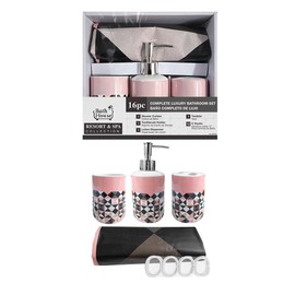 RED VELVET Set de Baño Completo de Lujo Bath House Resort  SPA Collection de 16 Piezas - Cortina, Dispensador, Vaso, Soporte y Ganchos