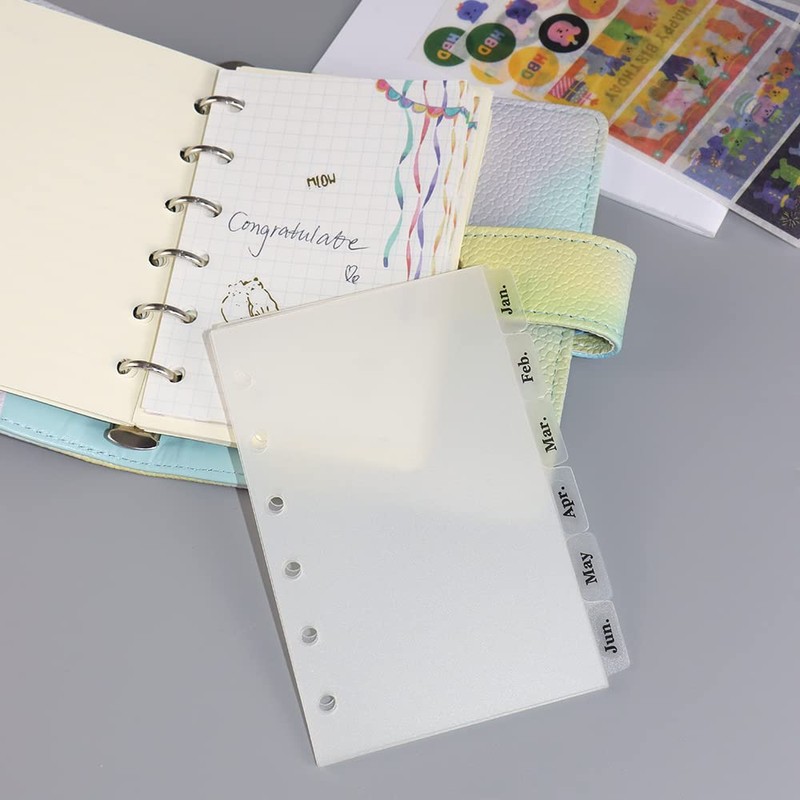 2 Pack A7 Binder Dividers 6 Tabs Clear Plastic Binder