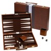 Backgammon Board Game, Deluxe Leather Like Case, Felt Interior, Brown,