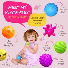 ROHSCE Baby Textured Multi Sensory Toys Massage Ball Gift Set BPA Free for Toddlers 1-3 Soft Balls Montessori Infant Baby Toys 6 to 12 Months 6 Pack