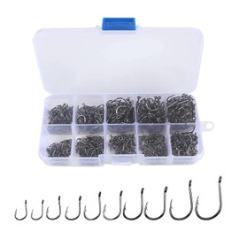 RTRTGS 500 Piece Fishing Hook Set with Plastic Box, Offset Hooks, Dropshot Hooks, Carbon Steel, Fishing Accessories Set, Carp Hooks, Eyeless Hooks/Eye Hooks, Gamakatsu Hooks