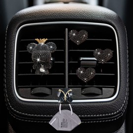 Black Heart & Bear Air Vent Clips, 4 Pcs Bling Heart Car Air Fresheners Diamond Car Diffuser Car Interior Decor Charm Cute Car Accessories Car Decoration for Women + Cute Butterfly Mask Hook