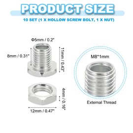 PATIKIL M8x11mm Hex Bolts and Nuts Kit, 10 Set Fine Thread Hollow Screws Assortment Hexagon Head Screw Through Hole Bolt Chandelier Fasteners