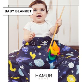 HAMUR HOME Baby Blanket, 80 x 100 cm, Warm Baby Blanket, Soft and Lightweight, Fluffy Baby Blanket, Fleece Blanket for Newborns, Sherpa Blanket, Lamb Blanket (Space)