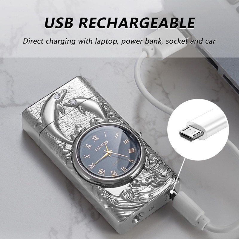 BABOBIU Electric Lighter USB Rechargeable Lighter Windproof Cool Dolphin Lighters