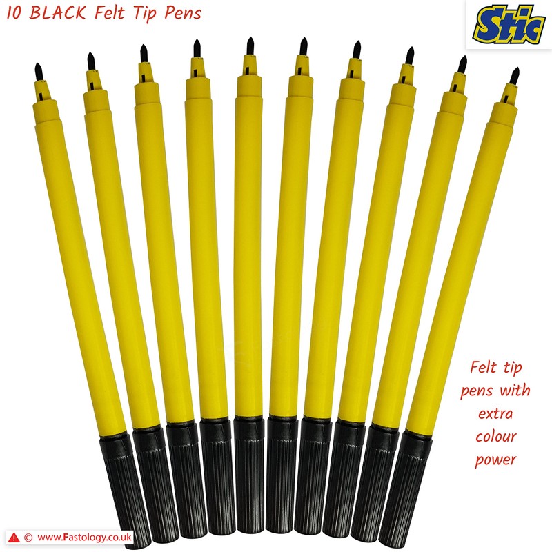 Felt Tip Pens, BLACK, VAI-STIX Colouring Drawing Pens, Pack of