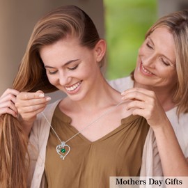 Iefil May Birthstone Necklace for Women, Green Emerald Necklace Rose Love Heart Birthstone Jewelry Mothers Valentines Day Christmas Anniversary Birthday Gifts for Mom Wife Girlfriend Daughter Her