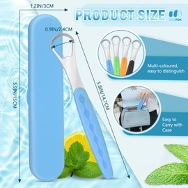 Milifox Tongue Scraper for Adults, Stainless Steel Tongue Scraper Cleaner with Case, Metal Scrapers for Kids, Travel, Home, Reduce Bad Breath and Breathe Fresh (Light Blue)