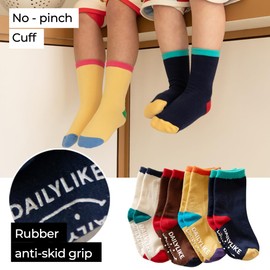 Dailylike Baby Boys Girls Non Slip Grip Ankle Crew Socks with Anti Skid Grippers for Infants Toddlers Kids 4 Pairs