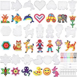 20 Pieces 5mm Fuse Beads Pegboards Clear Animal Shape Plastic Pegboards Craft Tray with 20 Pieces Colorful Cards for Kids DIY Craft Beads