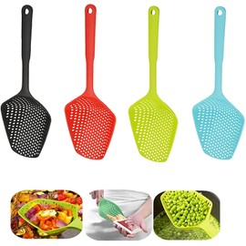 LATRAT Set of 4 Scoop Strainer Plastic Soup Spoons, Kitchen Accessories for Roasting Food, Pasta, Spaghetti, Noodle, Creative and Useful