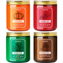 AOOVOO Fall Jar Candle Set - 4PC Scented Candles, Candle Set for Women, Soy Cadnle, Fall Candle, Pumpkin/Pine/Cinnamon/Coffee