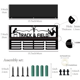CREATCABIN Track Field Medal Hanger Display Trophy Shelf Medal Holder with Shelf Stand Sports 4 Rows Metal Hanging Wall Mount Hold 70+ Medals for Running Competition Ribbon Medals Rack 15.7x7.9Inch