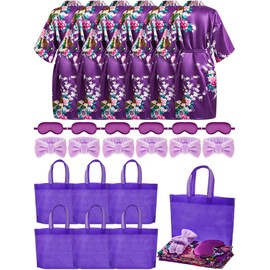 24 Pcs Kids Spa Party Supplies for Girls 6 Spa Party Robes 6 Tote Bags 6 Headbands 6 Spa Masks for Flower Girl Slumber Spa Wedding Birthday Party Favors (Elegant Style, Size 10)