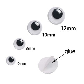 UPINS 300 Pcs Black Wiggle Googly Eyes with Self-Adhesive, 6mm 8mm 10 mm 12mm Mixed Packaging