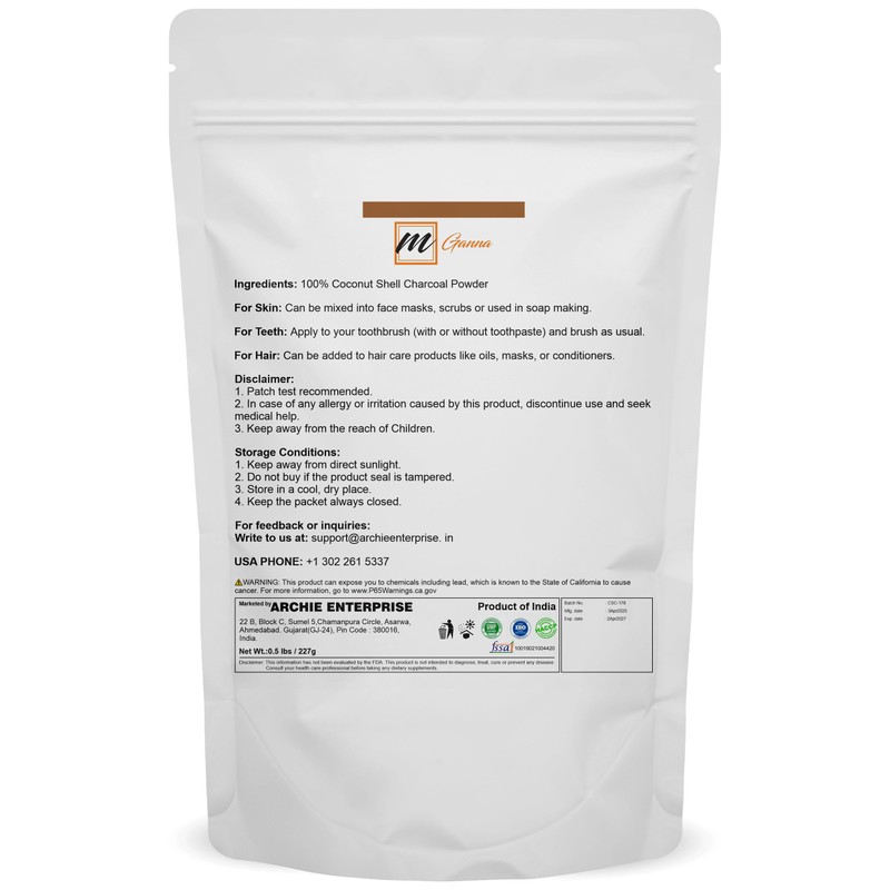 mGanna Coconut Shell Charcoal Powder (0.5 lbs / 227 g)