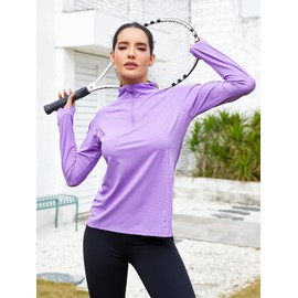 We1Fit Women Quarter Zip Pullover UPF 50+ Sun Shirts Long Sleeve UV Protection Lightweight Dry Fit Running Hiking Athletic Tops Purple