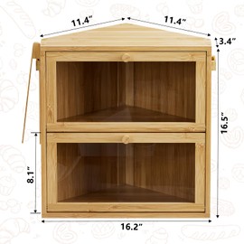 WOWLIVE Corner Bread Box for Kitchen Countertop, Large Double Layer Bread Storage Container for Homemade Bread, Black Bread Holder for Kitchen Counter, Under Cabinet Organizer (Natural, Extra Large)