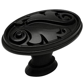 Cosmas® 4297FB Flat Black Floral Cabinet Hardware Oval Oblong Knob