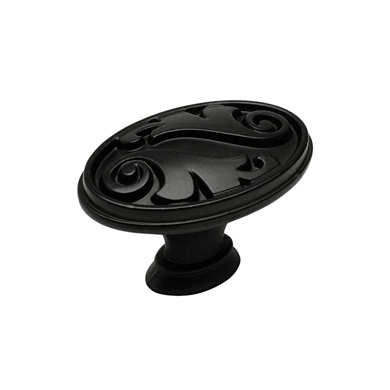 Cosmas® 4297FB Flat Black Floral Cabinet Hardware Oval Oblong Knob