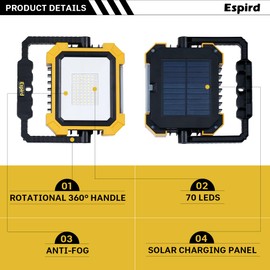 Portable LED Work Solar Light, 12000mAh 10000LM Magnetic Worklight with 4 Modes, Job Site Battery Rechargeable LED Floor Light for Emergency, Camping