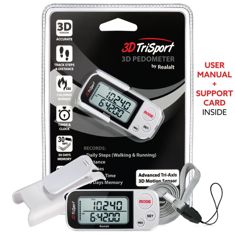 Realalt 3DTriSport 3D Pedometer, Accurate Step Counter with Clip and
