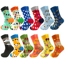 Fun Colorful Socks Combed Cotton Stockings Mid Calf Art Patterned Funky Happy Sock Packs, 12 Pairs 1203n, One-Size