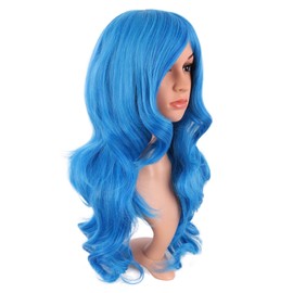 MapofBeauty 24 Inch/60 cm Charming Synthetic Long Wavy Side Bangs Women Party Anime Cosplay Wig (Mixed Vivid Blue)