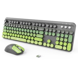 FOPETT Wireless Keyboard and Mouse Combo, 104 Keys Full-Sized 2.4 GHz Dropout-Free Connection, Round Keycap Colorful Keyboards for PC, Mac, Windows, Laptop, Desktop (Grey Green)