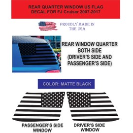 Compatible with Toyota FJ Cruiser 2007-2017 | Precut American Flag Window Decals | Both Side | Proudly Made in The US | Matte Black (Straight)