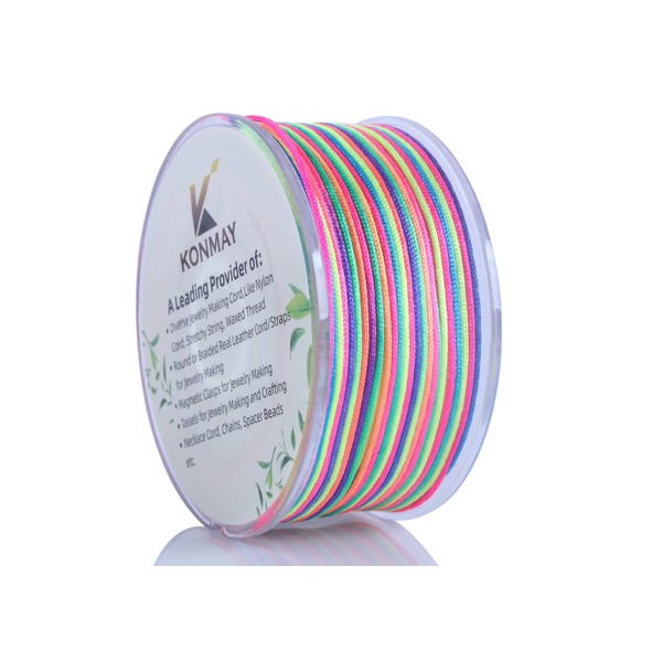 KONMAY 1.0mm Rainbow Nylon String with Case for Bracelets,90 Yards