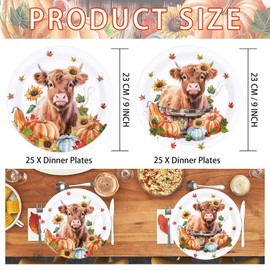 Grencian 50Pcs Fall Paper Plates 9" Large Disposable Heavy Duty Orange Pumpkin High Theme land Cow Platters Cartoon Game Plates for Birthday Anime Theme Baby Shower Club Lovers Party Decorations