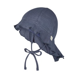 Sterntaler Sun Hat Plain - Summer Hat Made of Airy Cotton Muslin - Elastic Elastic Band - for Tying - Unisex Hat with Neck Protection - Baby and Children's Headpiece - Blue, Size 51