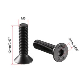 uxcell M3x12mm 10.9 Carbon Steel Countersunk Head Hex Socket Screw (Pack of 50)