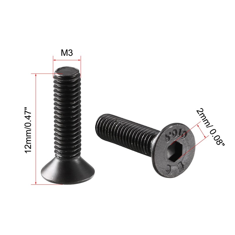 uxcell M3x12mm 10.9 Carbon Steel Countersunk Head Hex Socket Screw