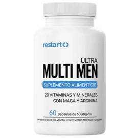 Restart Ultra Multi Men | Multivitamínico para Hombre con Maca y Arginina | Complejo Vitamínico de 20 Micronutrientes para el Rendimiento Diario y Vit