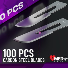 MedHelp Pack of 100 Disposable Scalpel Blades #21, Size 21 Surgical Blades, High Carbon Steel Dermaplane Blade Tool. Individually Wrapped #21 Scaple Blade, Sterile