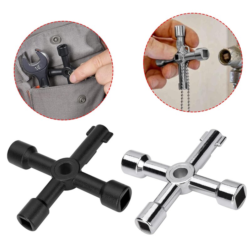 Meter Box Key Gas Key, 2-Piece 4-Way Multi-Functional Utilities Key