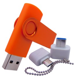Small Capacity 128MB USB Flash Drives Memory Sticks Pen jumpdrive U Disk Thumb Drive with Type-C/OTG Adaptor for Pupil & Students (Orange)