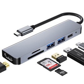 Hub USB C, 6 en 1 Adaptador Tipo C con 4K HDMI, Adaptadores USB C con 4 Puertos USB 3.0, Lector de Tarjetas SDTF, Adaptador Multipuerto para Windows  