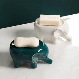 Elephant Soap Tray Semi-Lock Drain Holder Soap box green