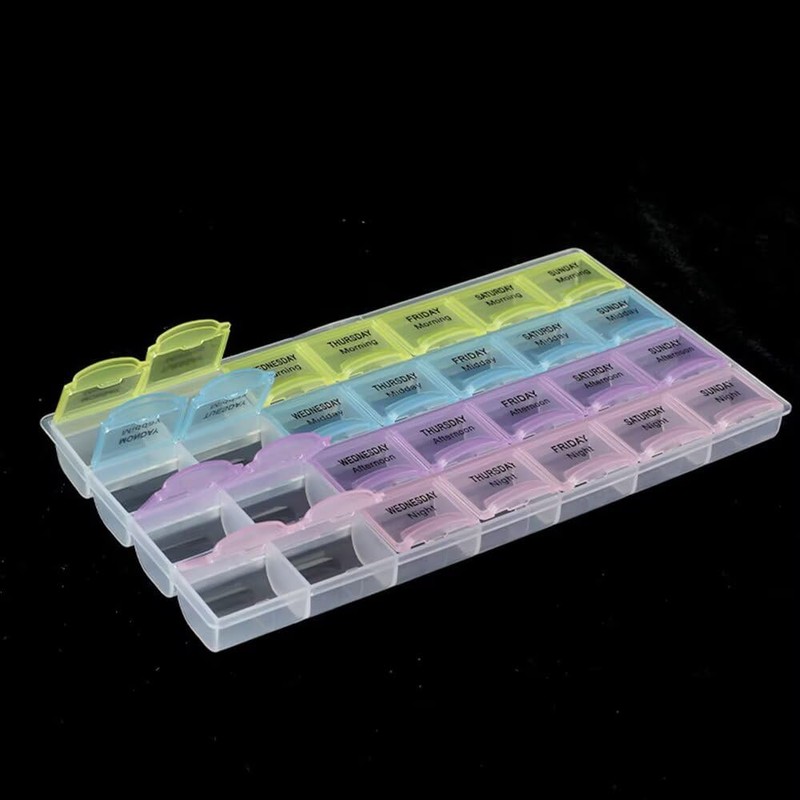 Weekly Pill Organiser, Pill Organizer 7 Days 4 Compartments Morning