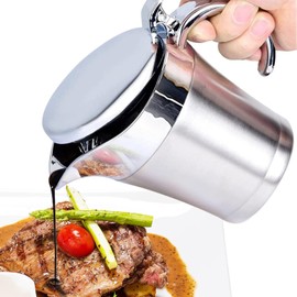 750 ml Thermal Gravy Boat with Hinged Lid, 304 Stainless Steel Double Insulated Sauce Jug, Elegant Sauce Jug, Thermal Sauce Pot for Serving Sauce, Custard Sauce, Cream, Home Use and Dinner Parties