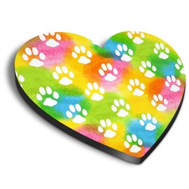 1 x Heart MDF Magnets - Rainbow Paw Cat Kitten Dog Puppy 13211