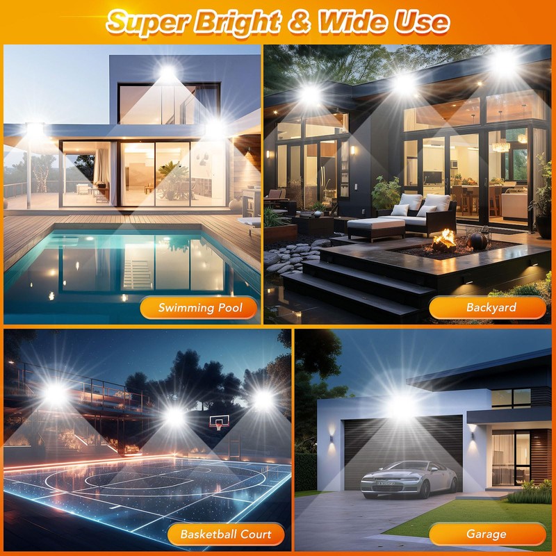 WuliFun 100W LED Flood Light Outdoor, 2Pack 10000LM Super Bright,
