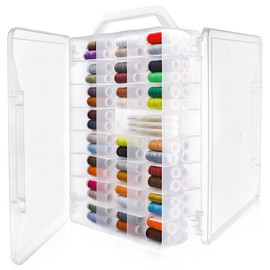 Double Sided Thread Storage 46 Grid Sewing Thread Organizer, Portable Thread Box Clear Organizer Boxes for Embroidery Sewing Threads, Spools, Floss and Other Small Items