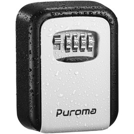 Puroma Security Key Lock Box, 4-Digit Combination Waterproof Safe Storage Lockbox with Code Wall Mount Large Capacity for Outdoor Outside House Dorm Office ID Card (Black & Gray)
