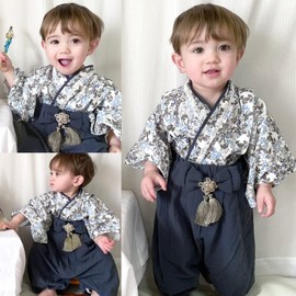 Regalo Baby Hakama, 2 Pieces, 27.6 - 35.4 inches (70 - 90 cm), Romper, Girls, Boys, Kimono, Formal, Baby, Shrine Visit, Hundreds of Day Holidays, First Festival, celest navy