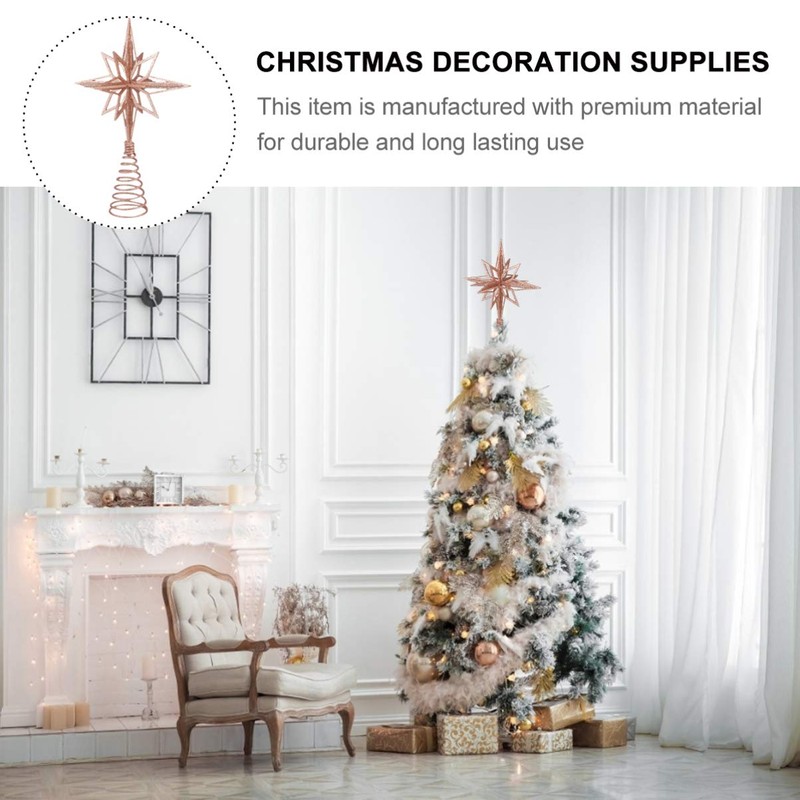 Christmas Tree Topper, Rose Gold Xmas Glitter Star with Spring
